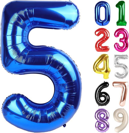 5 Balloon - Metallic Blue Birthday Number Balloons, 40 Inch Decorations | by ALPHADELTAPI