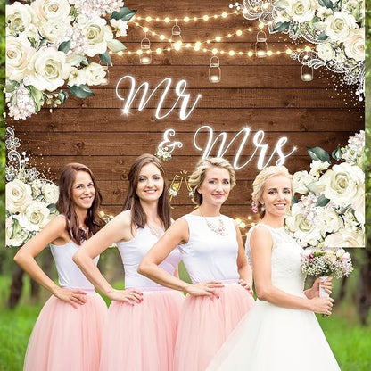MEHOFOND 7x5ft Mr and Mrs Bridal Shower Backdrop Wedding Decorations Rustic - Image 7