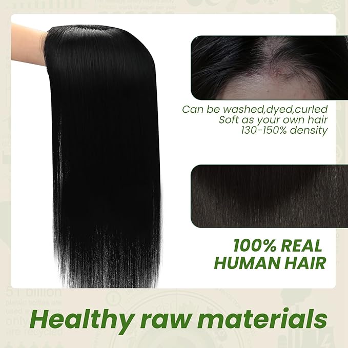 HAIR Toppers for Women Real Human Hair Clip in Silk Base 150 Density 6x7inch 65 grams Jet Black Color 14inch all real huamn hair healthy for Women with Thinning Crown (#1 14inch)