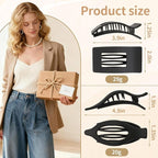 8Pcs French Flat Hair Clips for Women 2 Styles Claw Clips for Girls Matte Flat Hair Claw Clips for Thin and Thick Hair Large Non-slip Strong Hold Hair Accessories for Women (Black)