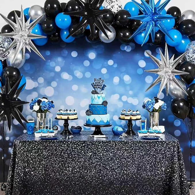 TONIFUL 8Pcs Blue Black Silver Explosion Star Foil Balloon Party Decoration | - Image 5