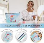 Personalized Gifts Monogrammed Birthday Gifts for Women, Daughter Bestie Friendship Christmas Initial 20 oz Tumbler, Makeup Bag Cup Ballpoint Pens Journal Notebook 6 Set, (Aesthetic Blue Flower E)