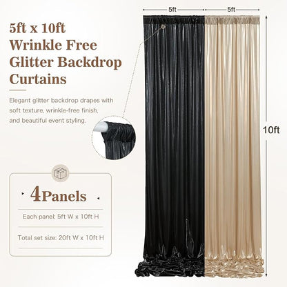 20ft x 10ft Champagne Black Sequin Backdrop Curtain - Image 7