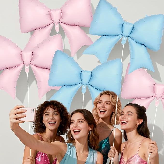 6 Pcs Pink and Blue Bow Balloons - Image 7