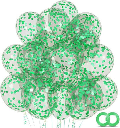 100pcs Green Confetti Balloons 12 Inch Clear Latex Balloon by ASIYUHY