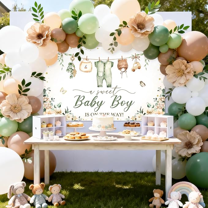 Mocsicka Baby Shower Backdrop Banner Cute Clothes Baby Shower Background a - Image 2
