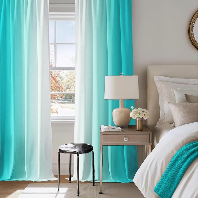 Turquoise Curtains for Living Room 84 Inch Length Teal Ombre Curtains 2 Panel - Image 8