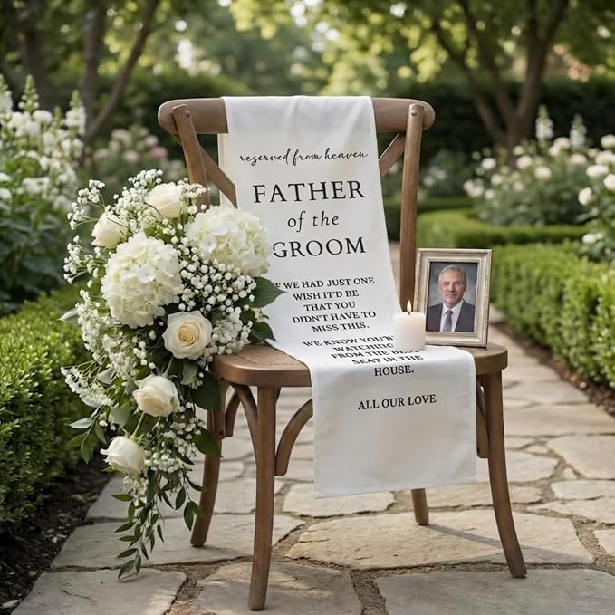 HunnmingRe Groom Father Wedding Memorial Reserved Chair Sign Banner in Loving - Image 9