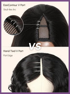 YIROO EasiContour V Part Wigs Ombre Brown Glueless Human Hair Upgrade U Part Wig with Dark Roots Highlight V Shape Clip Wigs Beginner Friendly with Drawstring Ready to Wear Chestnut Brown Color 26Inch