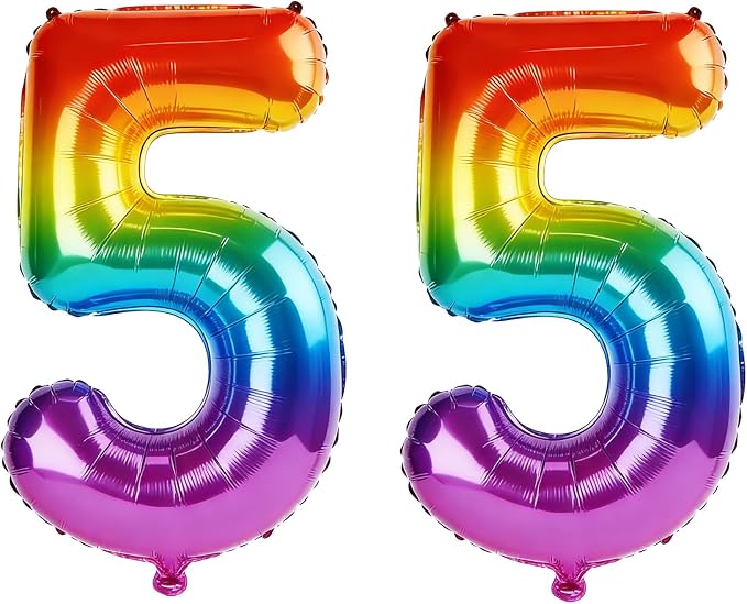 40 Inch Number 55 Balloons for 55th Birthday Party Decorations, 0-100 Rainbow by FOBELEC