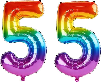 40 Inch Number 55 Balloons for 55th Birthday Party Decorations, 0-100 Rainbow by FOBELEC