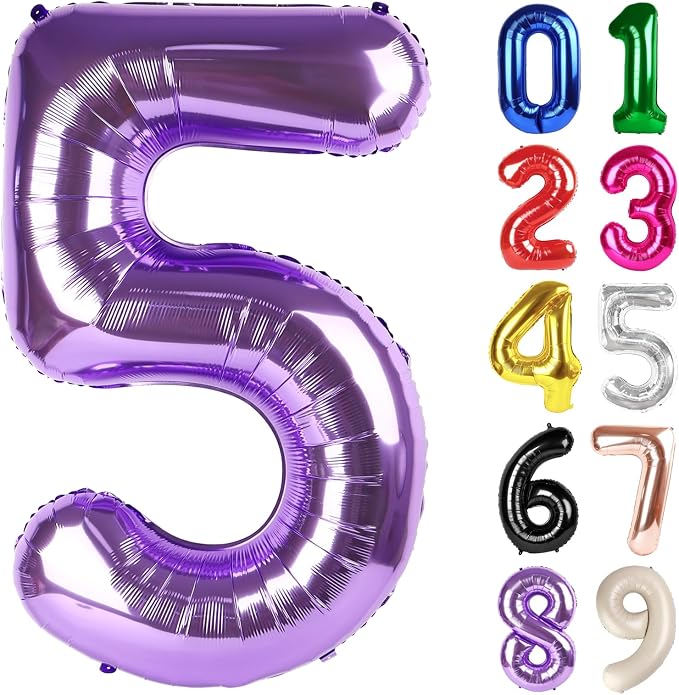 5 Balloon - Purple Birthday Number Balloons, 40 Inch Decorations Men Women | by ALPHADELTAPI