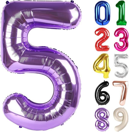 5 Balloon - Purple Birthday Number Balloons, 40 Inch Decorations Men Women | by ALPHADELTAPI