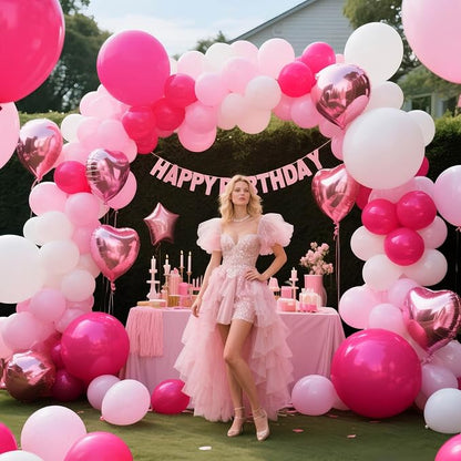 Pink White Balloons 100pcs 12 inch Hot Pink Pastel Pink White Balloons - Image 6