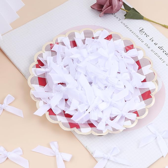 White Mini Bows 1.57" 100PCS Small Satin Ribbon Bows - Image 3