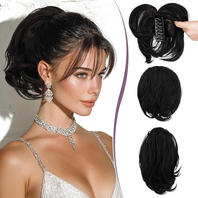 RUWISS Claw Clip Short Human Hair Ponytail Extension with Bendable Metals for DIY Styles, Straight Messy Bun Hair Piece for Women Thick Hairpieces for Daily Wear, 9 Inch Natural Black