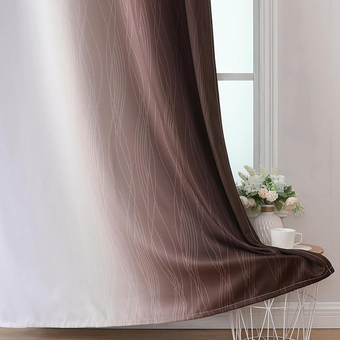 Brown and Greyish White Gradient Blackout Curtains - Image 6