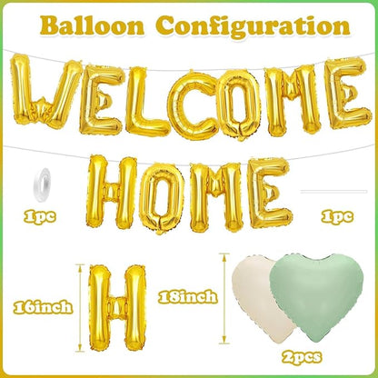 Welcome Home Balloons Green Gold, 16Inch Welcome Home Foil Balloons Banner - Image 2