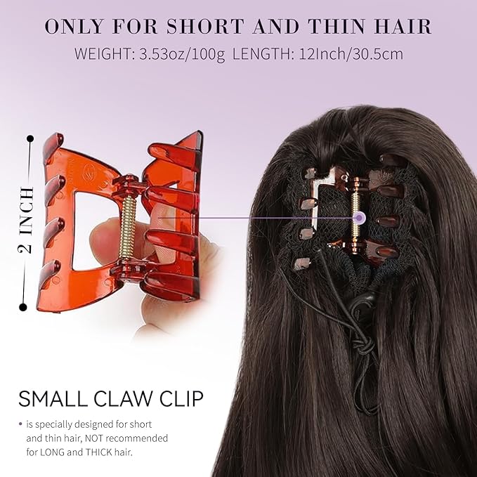 Claw Clip Ponytail Extension - 12 Inch Short Ponytail Extension, Curly Pony Tails Hair Extensions, Synthetic Hair Extensions Ponytail, Clip On Ponytails for Women (Color: Dark Chocolate Brown)