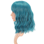 FAELBATY Blue Wig Short Bob Wigs With Bangs Shoulder Length Wig For Women Curly Wavy Synthetic Cosplay Wig for Girl Costume Wigs (12" blue color)