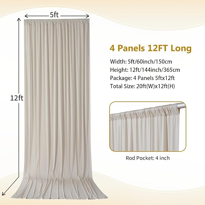 20×12ft Wrinkle Free Beige Backdrop Curtain - Image 4