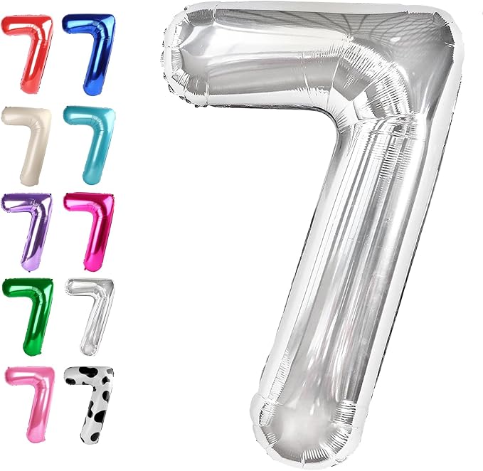 Silver Number 7 Balloon 40 inch, Balloon numbers party supplies, deco photo by Upgesy
