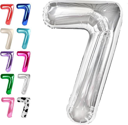 Silver Number 7 Balloon 40 inch, Balloon numbers party supplies, deco photo by Upgesy