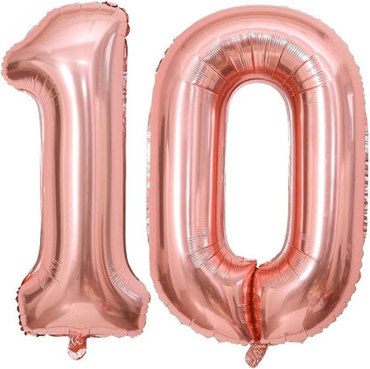 Rose Gold 10 Number Balloons, 40 Inch Giant Number 10 Balloons Foil Mylar by Lovoir