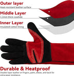 Fireplace Welding Gloves Fire Heat Resistant: 16IN 932°F Fireproof Leather for Fire Pit Wood Stove Campfire Furnace BBQ Baking,Grill Oven Stick Mig Tig Gear Gift for Man M