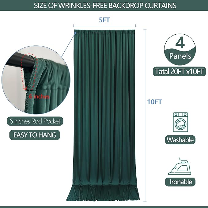 20x10ft Wrinkle Free Hunter Green Backdrop Curtain - Image 5