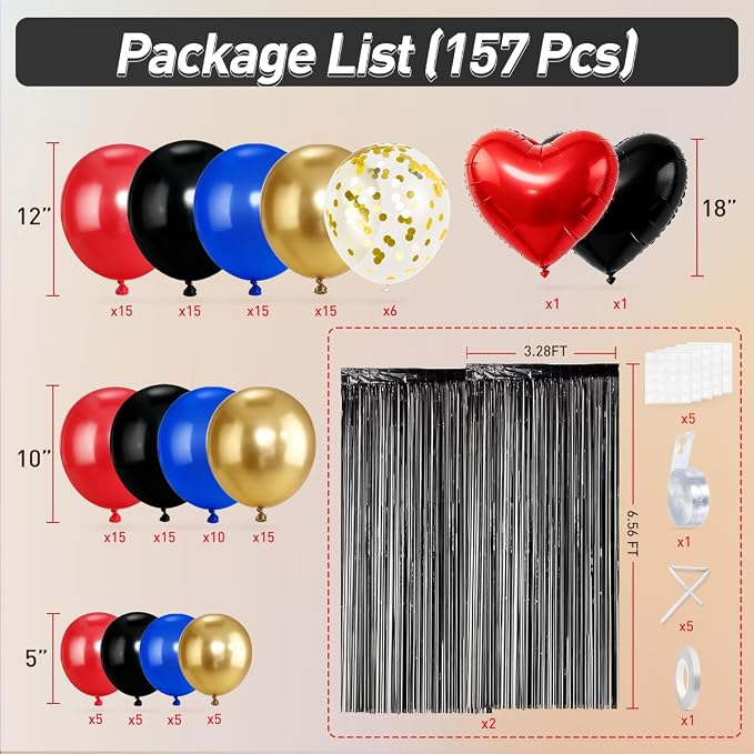 Black Gold Red Blue Balloons Arch Kit - Image 2