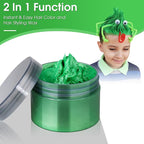 Temporary Hair Color Wax Kit, Stocking Stuffers for Teen Girls age 4 5 6 7 8 9 10+ Hair Dye Color Wax Washable Crazy Hair Style with Wiggle Eyes & Face Pens(Green)