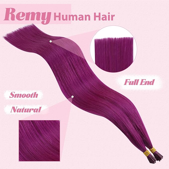 YoungSee I Tip Hair Extensions Purple I tip Hair Extensions Human Hair Purple Hair Extension I tips Extensions Real Human Hair Color-Hair 18Inch 30s 25g Experimenting with Colors