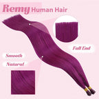 YoungSee I Tip Hair Extensions Human Hair 20 inch Purple Itip Hair Extensions Real Human Hair Purple Pre Bonded Itips Extension Remy-Hair Cold Fusion 25s 25g for Parties and Celebrations