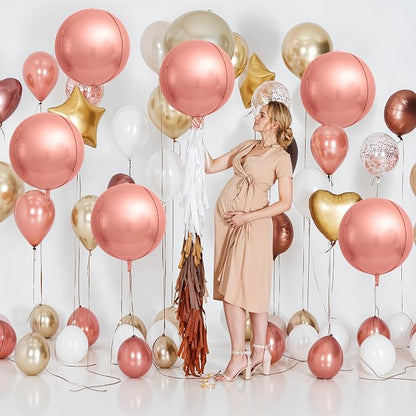 6Pcs Rose Gold Round Foil Balloons, Giant 4D Round Ball Balloons, 22 Inch - Image 5