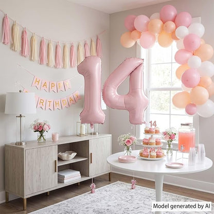 Baby Pink Number 14 Balloon 40 Inch, Pastel Blush Foil Digits Party Supplies | - Image 7