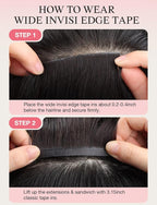 DOORES Invisi Edge Tape in Wide Hair Extensions Human Hair, Natural Black 4PCS Injection Tape ins 20g 14 Inch, Virgin Human 3 Inch Wide Injected Extensions Invisible