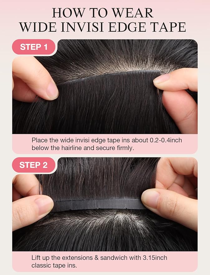 DOORES Invisi Edge Tape in Wide Hair Extensions Human Hair, Natural Black 4PCS Injection Tape ins 20g 16 Inch, Virgin Human 3 Inch Wide Injected Extensions Invisible