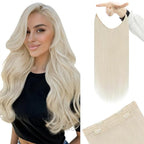 YoungSee Blonde Wire Hair Extensions Platinum Blonde Invisible Wire Human Hair Extensions White Blond Headband Hair Extension for Women 18In 80G