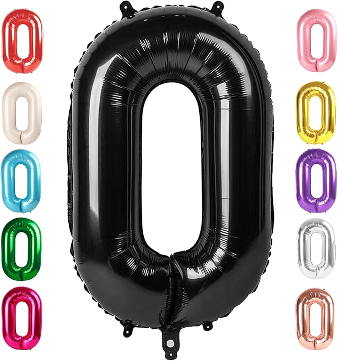 Number 0 Balloons Birthday Decorations, 40In Black Balloons by Mluchee