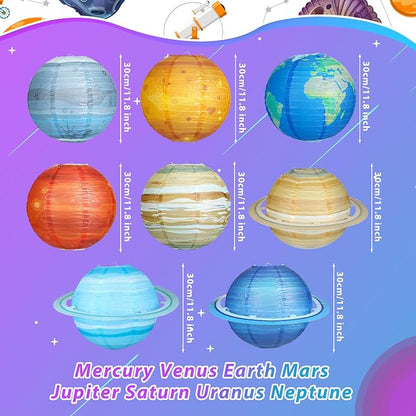 8 PCS Planet Paper Lanterns, 12 Inch Outer Space Party Decorations, Solar - Image 2