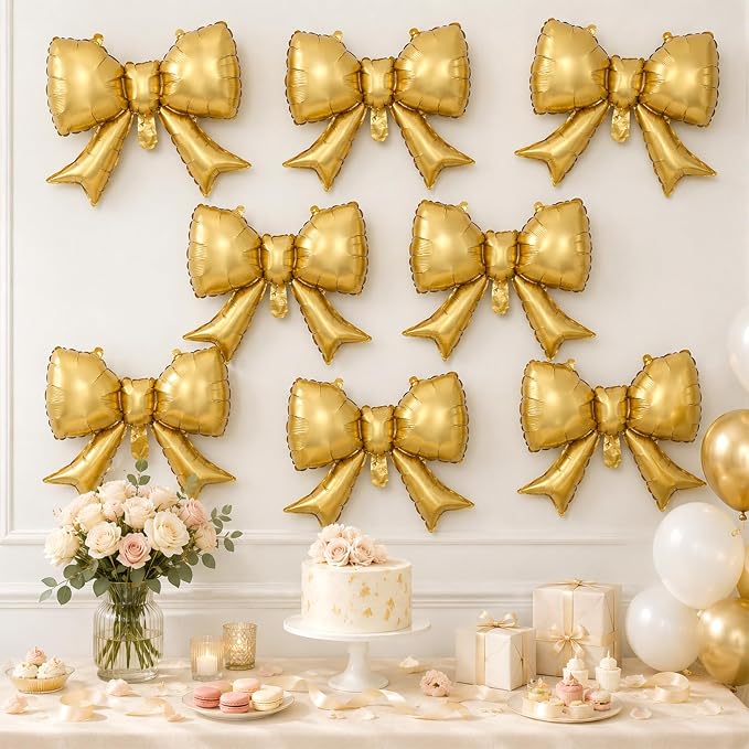 8Pcs Gold Bow Foil Balloons, 21Inch Gold Bow Shaped Balloons - Image 6
