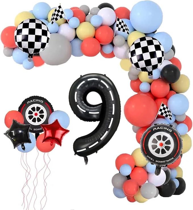 Race Car Balloons, 40 Inch Racetrack Number 9 Balloon, Big Number Balloons Black - Image 2