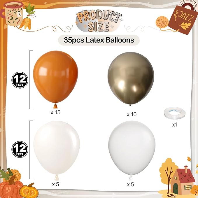 Orange Gold Balloons, 12 Inch Burnt Orange White Balloons - Image 2