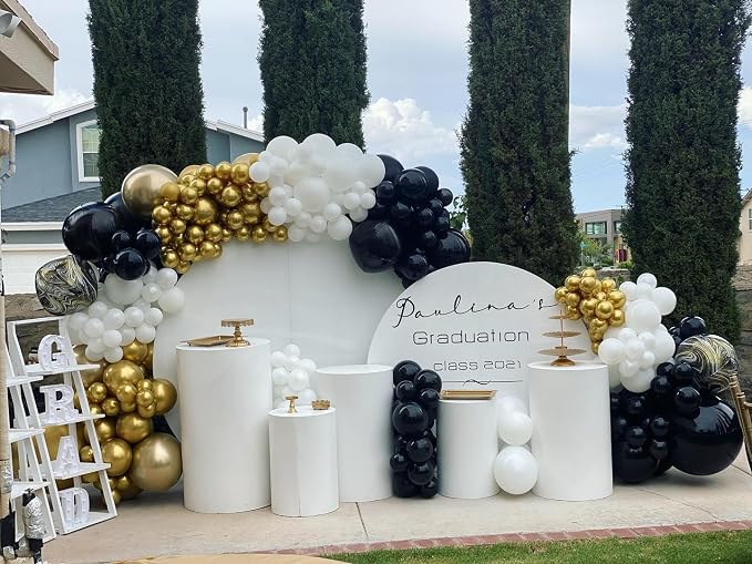 Black and Gold Latex Balloons, Graduation, Anniversary, New Year Party - Image 7