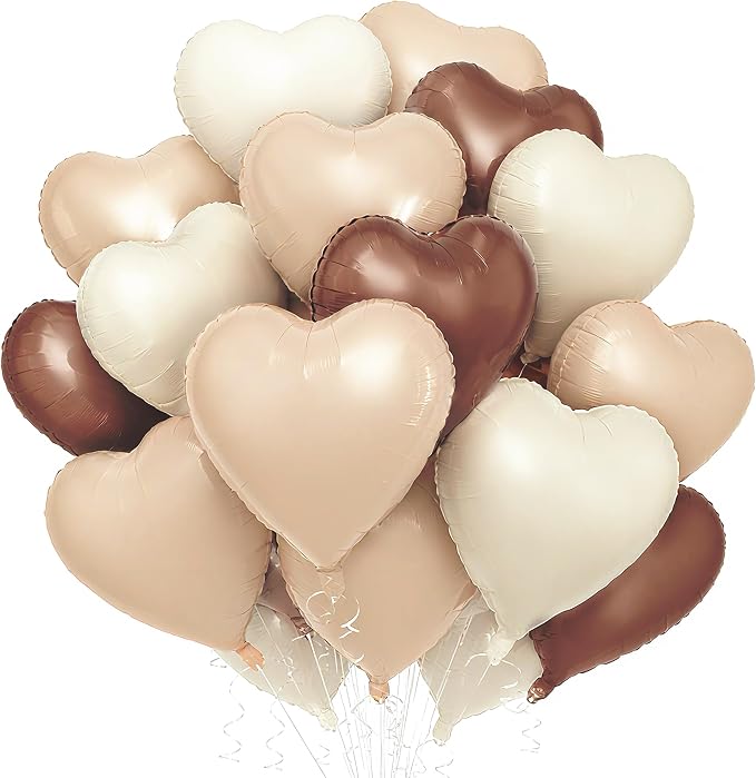 TONIFUL 30 Pcs Brown Cream Heart Foil Balloons | 18Inch Neutral Beige & Nude by TONIFUL