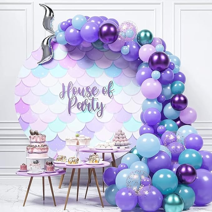 Mermaid Party Balloons, 12Inch Purple Blue Confetti Latex Balloon Helium - Image 5