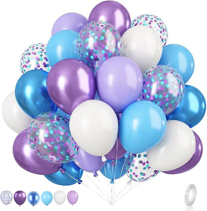 Blue and Purple Balloons Set, Metallic Purple White Latex Ballons Confetti by BIAPIAN