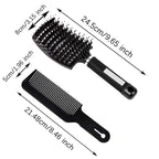 Voremy Magical Brush Detangler & Flat Hair Comb Set, Natural Boar Bristle Hair Brush Ultra Soft For All Hair Types - For Women, Men, Thick And Curly Hair (2 Pack)