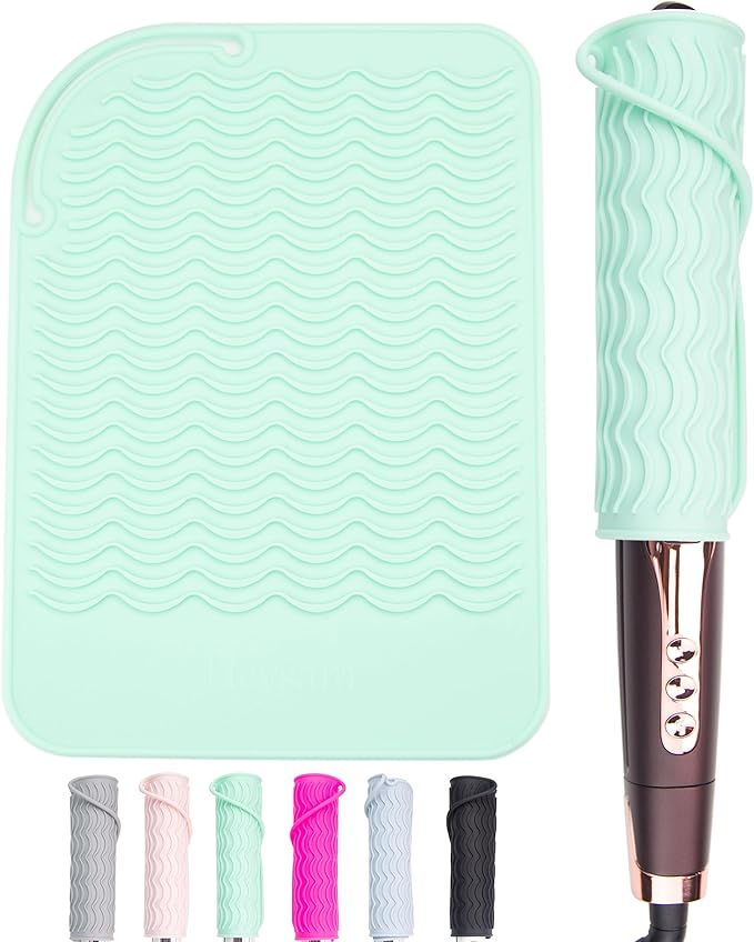 Heysam Hair Styling Tools Travel Storage Pad and Heat Resistant Mat for Curling Iron, Food Grade Silicone Trivets: Professional Heat Insulation/Anti-Slip, 450°F Protection, Size (9"x6.5")-Green